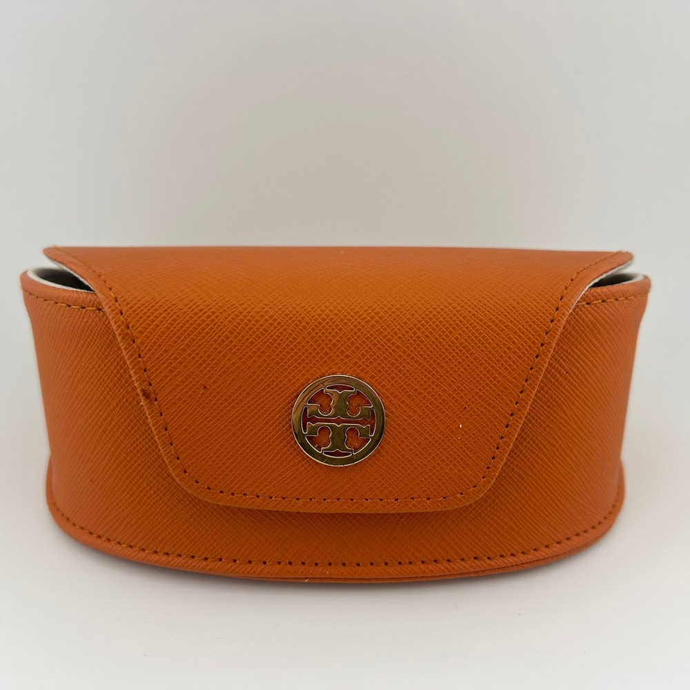 Tory Burch Orange Semi-Hard Sunglass Case Saffiano Style Logo Magnetic